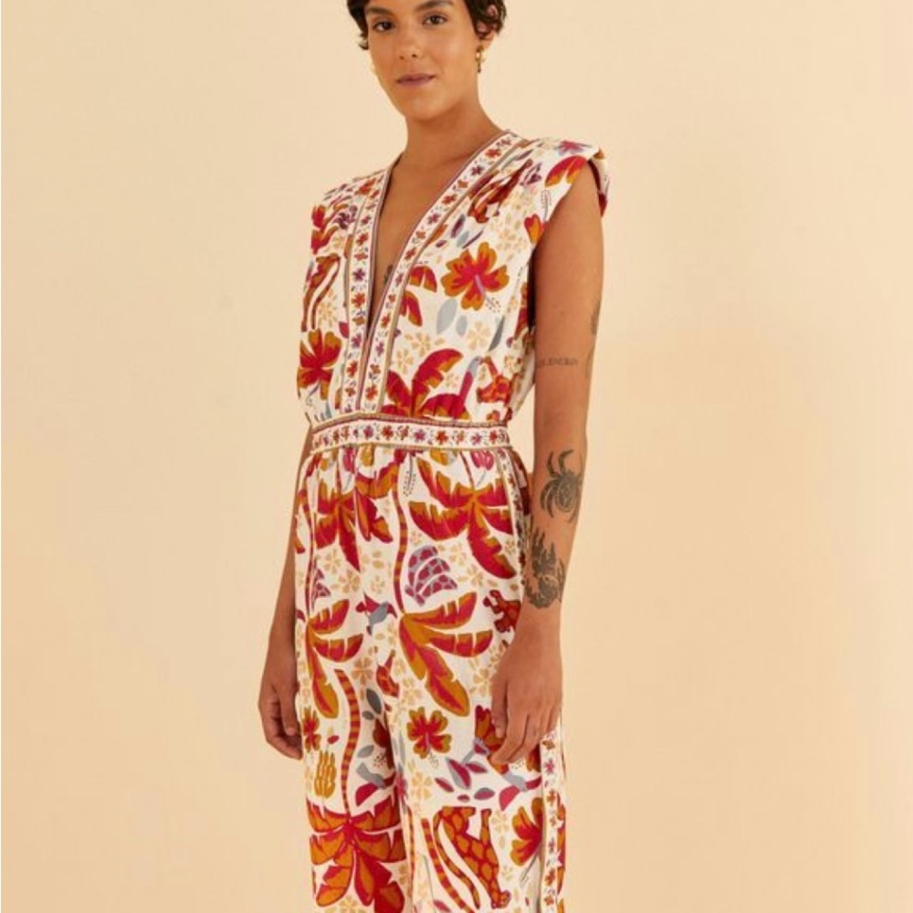 Floral V-Neck Jumpsuit - FarmRio